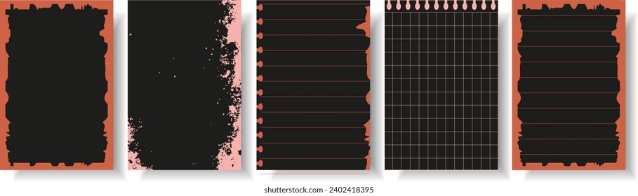 Big Set Retro Geometric backgrounds and Torn paper posters. Templates for postcards and banner with copy space. Prisychedelic vibes of hippies and 60s and 70s. Vector illustration. EPS 10