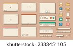 Big set of retro vaporwave desktop browser and dialog window templates. 80s 90s old computer user interface elements and vintage aesthetic icons. Nostalgic retro operating system. Vector illustration.
