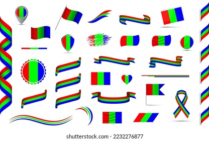 Big set of rgb ribbons, symbols, icons and flags isolated on a white background. Business print design set for your infographics and templates. Vector illustration