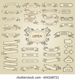 Big set of ribbon banners set. Beautiful blank for decoration graphic