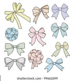 big set of ribbon bows in different pastel colors