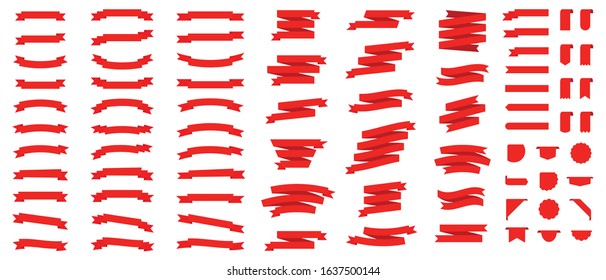 Big set ribbons banners isolated background. Ribbon elements. Simple ribbons collection. Red banner. Flat style - stock vector.