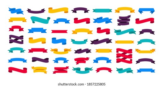 Big set of ribbons. Vector cliparts isolated on white background. Multicolor flat ribbons collection.