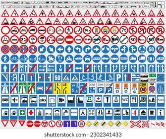 Big set of road signs. Road signs. Vector illustration.