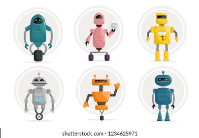 Big set robots cartoon vector illustration