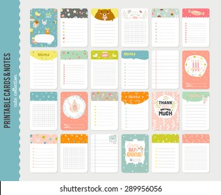 Big Set of Romantic and Cute Vector Cards, Notes, Stickers, Labels, Tags with Spring Illustrations and Wishes. Template for Greeting Scrap booking, Congratulations, Invitations. Vertical Card Design