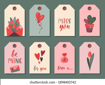 Big set of romantic gift box tag for Valentine's day or birthday design. For sale shopping labels, banners, card design. Vector design love concept for cards