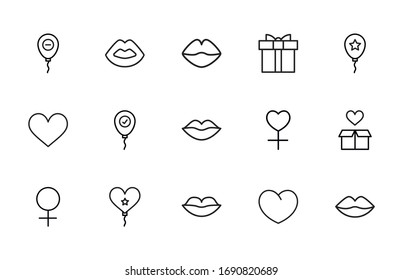 Big set of romantic line icons. Vector illustration isolated on a white background. Premium quality symbols. Stroke vector icons for concept or web graphics. Simple thin line signs. 
