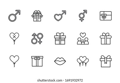 Big set of romantic line icons. Vector illustration isolated on a white background. Premium quality symbols. Stroke vector icons for concept or web graphics. Simple thin line signs. 