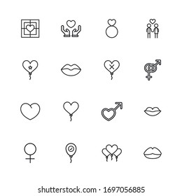 Gran conjunto de iconos románticos de línea. Ilustración vectorial aislada en un fondo blanco. Símbolos de calidad superior. Iconos vectoriales de trazo para conceptos o gráficos web. Sencillas señales de línea delgada. 