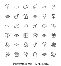 Big set of romantic line icons. Vector illustration isolated on a white background. Premium quality symbols. Stroke vector icons for concept or web graphics. Simple thin line signs. 