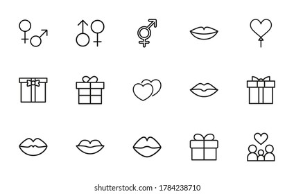 Big set of romantic line icons. Vector illustration isolated on a white background. Premium quality symbols. Stroke vector icons for concept or web graphics. Simple thin line signs.