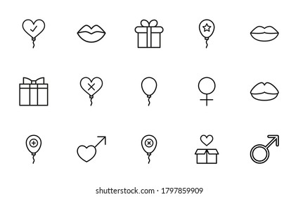 Big set of romantic line icons. Vector illustration isolated on a white background. Premium quality symbols. Stroke vector icons for concept or web graphics. Simple thin line signs.