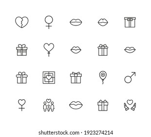 Big set of romantic line icons. Vector illustration isolated on a white background. Premium quality symbols. Stroke vector icons for concept or web graphics. Simple thin line signs.