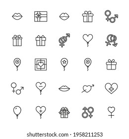 Big set of romantic line icons. Vector illustration isolated on a white background. Premium quality symbols. Stroke vector icons for concept or web graphics. Simple thin line signs.