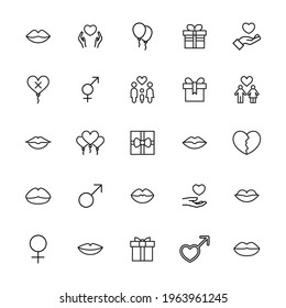 Big set of romantic line icons. Vector illustration isolated on a white background. Premium quality symbols. Stroke vector icons for concept or web graphics. Simple thin line signs.