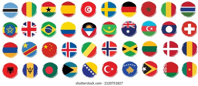 big set of round banner with countrie flags on white background - vector illustration