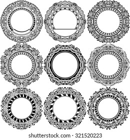 Big set of round black frame with ornamental border