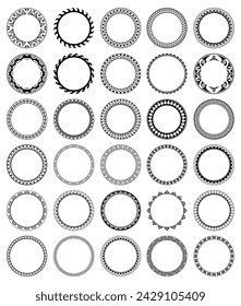 Big set of Round geometrical maori border frame design. Simple. Black and white collection. African, maya, aztec, ethnic, tribal style.