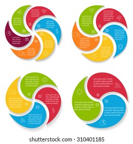 Big set of round infographic diagrams. Circular charts with 3, 4, 5, 6 options. Paper progress steps for tutorial. Business concept sequence banners. EPS10 workflow layout collection.