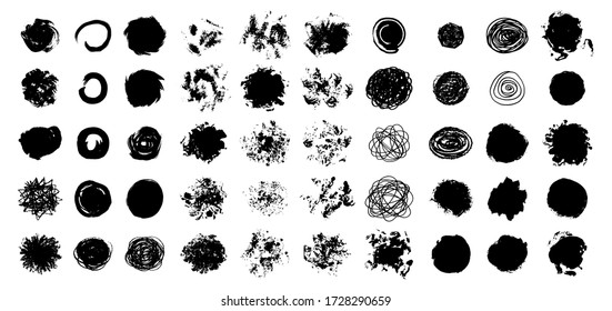 Big set of round vector spots and stripes. Abstract splashes in the form of EPS-10. Set of elements and textures for banners and other design. Black spots on a white background.