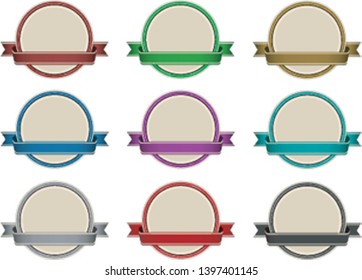 big set of round vintage banners with ribbons 