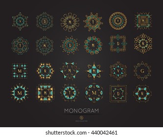 Big Set of Royal Elegant linear abstract monogram, vector template. Hotel logo. Kings symbol.