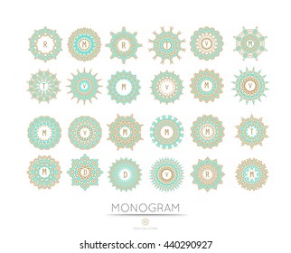 Big Set of Royal Elegant linear abstract monogram, vector template. Hotel logo. Kings symbol.