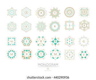 Big Set of Royal Elegant linear abstract monogram, vector template. Hotel logo. Kings symbol.
