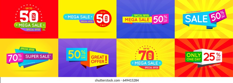 Big Set of Sale Sign Banner Poster ready for Web and Print. Vector.