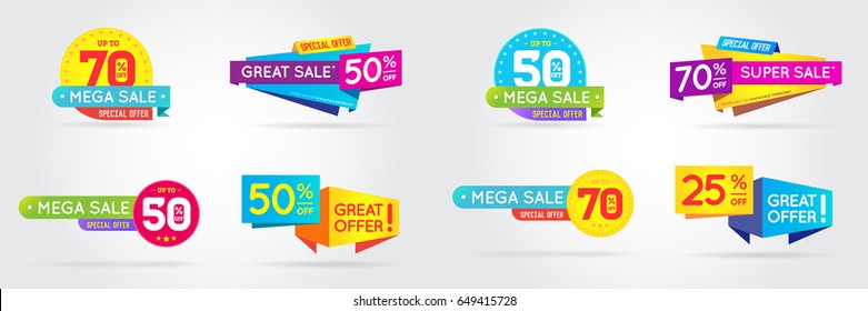 Big Set of Sale Sign Banner Poster ready for Web and Print. Vector.