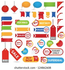 Big Set of Sale Stickers, Labels And Ribbons. Isolated On White Background