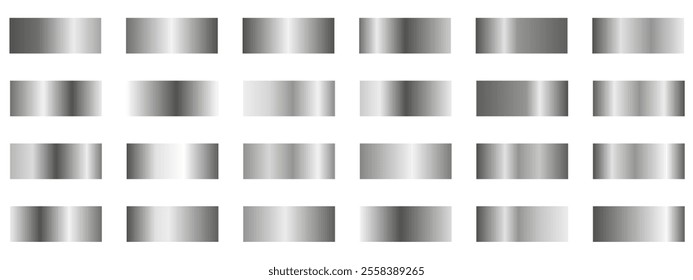 Big Set sample of luxury silver foil texture Gradient. Collection silver Chrome Gradient example isolated white background. Vector template design for border, frame ribbon 