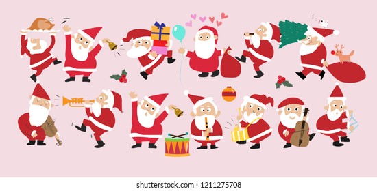 Big set .Santa Claus, Christmas, Cartoon vector illustration.