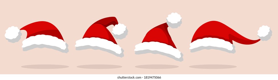 Big set of Santa Hats isolated on transparent background. Vector santa claus hat collection, holiday cap to xmas illustration