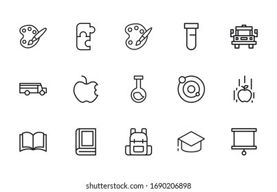 Big set of school line icons. Vector illustration isolated on a white background. Premium quality symbols. Stroke vector icons for concept or web graphics. Simple thin line signs. 