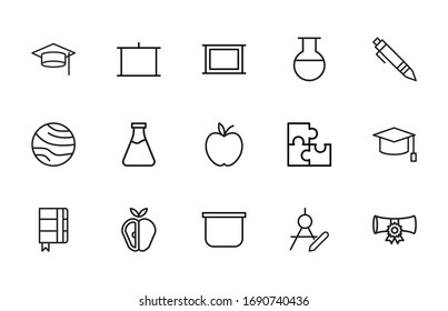 Big set of school line icons. Vector illustration isolated on a white background. Premium quality symbols. Stroke vector icons for concept or web graphics. Simple thin line signs. 