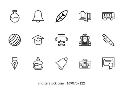 Big set of school line icons. Vector illustration isolated on a white background. Premium quality symbols. Stroke vector icons for concept or web graphics. Simple thin line signs. 