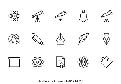 Gran conjunto de iconos de línea escolar. Ilustración vectorial aislada en un fondo blanco. Símbolos de calidad superior. Iconos vectoriales de trazo para conceptos o gráficos web. Sencillas señales de línea delgada. 