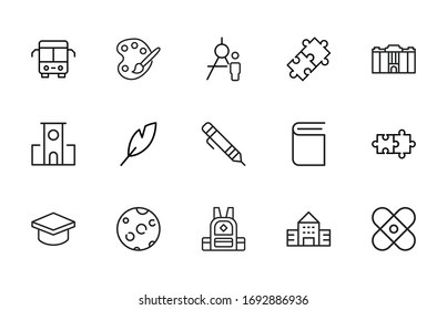 Big set of school line icons. Vector illustration isolated on a white background. Premium quality symbols. Stroke vector icons for concept or web graphics. Simple thin line signs. 