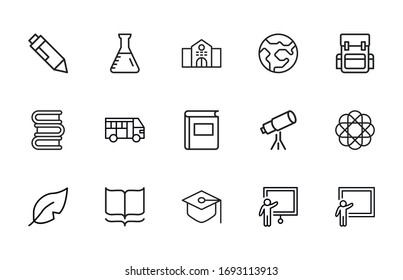 Big set of school line icons. Vector illustration isolated on a white background. Premium quality symbols. Stroke vector icons for concept or web graphics. Simple thin line signs. 