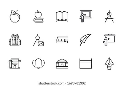Big set of school line icons. Vector illustration isolated on a white background. Premium quality symbols. Stroke vector icons for concept or web graphics. Simple thin line signs. 