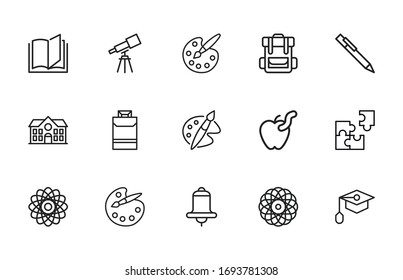 Big set of school line icons. Vector illustration isolated on a white background. Premium quality symbols. Stroke vector icons for concept or web graphics. Simple thin line signs. 