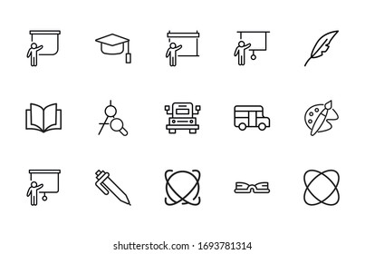 Big set of school line icons. Vector illustration isolated on a white background. Premium quality symbols. Stroke vector icons for concept or web graphics. Simple thin line signs. 