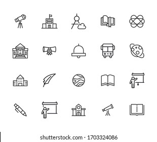 Big set of school line icons. Vector illustration isolated on a white background. Premium quality symbols. Stroke vector icons for concept or web graphics. Simple thin line signs. 