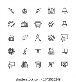 Big set of school line icons. Vector illustration isolated on a white background. Premium quality symbols. Stroke vector icons for concept or web graphics. Simple thin line signs. 
