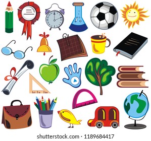 Big set of school supplies on white background