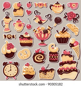 Big set scrapbook sweets, ornaments and holiday symbols