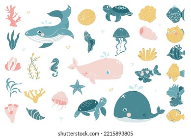 Big set of sea animals for kids