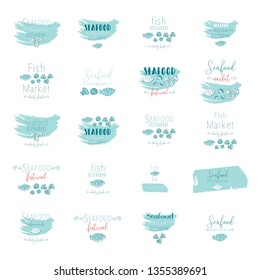 Big set of seafood clip art hand drawn doodle illustrations . Great for menu, signboards, logotype, restaurants, cafe, brochure, flyer, stickers, etc